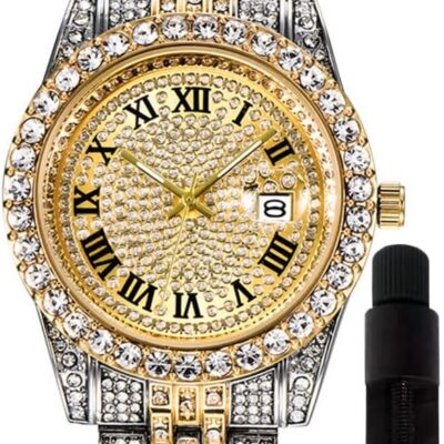 Hip Hop Watches for Men Iced-Out Bling Diamond Luxury Quartz Watches with Date