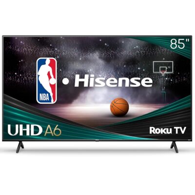 Hisense 85-Inch Class A6 Series 4K UHD Smart Roku TV (85A6NR, 2024 Model) – Dolby Vision HDR, DTS Studio Sound, Game Mode Plus, Alexa Compatibility, Black