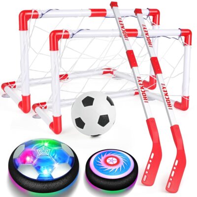 Hover Soccer Ball Toy Set, Hover Hockey Set for Kids, Air Floating Soccer Toys Hockey Ball with Led Light, Indoor Outdoor Sports Toys & Games, Christmas Birthday Gifts for 3 4 5…