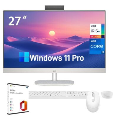 HP 27 Business All-in-One Desktop PC – 27″ FHD Display, Intel 13th Gen Core i7-1355U, Intel Iris Xe Graphics, 32 GB RAM, 1 TB SSD, Win 11 Pro, Wireless KB & Mouse, with Office…