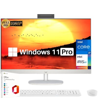 HP 27 Newest All-in-One Desktop Computer, Microsoft Office Lifetime License, 27″ FHD Display, Intel 10-Core i7-1355U, 32 GB RAM, 2 TB SSD, Intel Iris Xe GPU, Wi-Fi 6, Wireless…