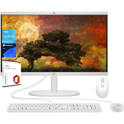 HP All-in-One Desktop Computer – 21.5″ FHD Display, Intel Celeron J4025, Webcam, WiFi 6, HDMI, Windows 11 Pro, with Microsoft Office Lifetime License & Wireless Silent Mouse (8…