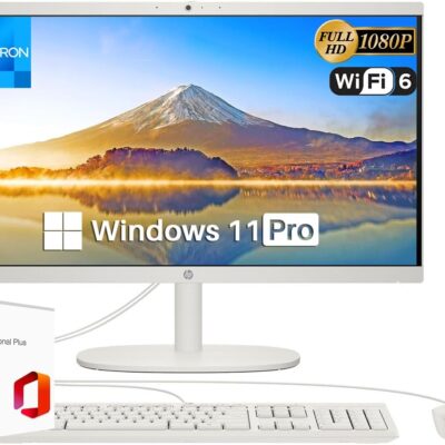 HP All-in-One Desktop PC, 21.5″ FHD Display, 16 GB RAM, 512 GB SSD, Intel Celeron J4025, Webcam, WiFi 6, Bluetooth, HDMI, Wired Mouse & KB, with Microsoft Office Lifetime…