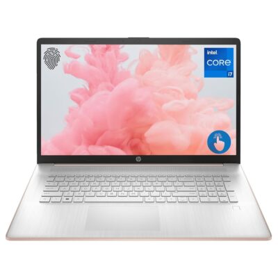 HP Essential 17t Laptop, 17.3″ HD+ Touchscreen, Intel Core i7-1355U, 32GB RAM, 2TB SSD, Webcam, HDMI, Backlit Keyboard, Fingerprint Reader, Wi-Fi 6, Windows 11 Home, Pale Rose Gold