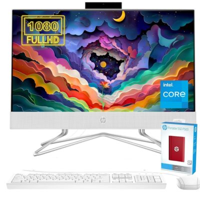 HP Newest All-in-One Desktop, 21.5″ FHD Display, 32GB RAM, 1TB Storage (512GB SSD with P500 500GB External SSD), Intel Dual-Core Processor, Webcam, HDMI, Bluetooth, Mouse and…