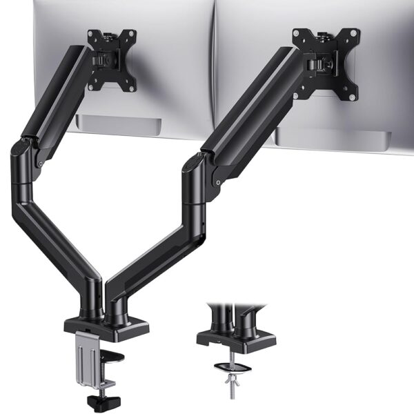 HUANUO Dual Monitor Mount for 2 Monitors up to 32 inches, Each Arm Holds Max 22lbs, Dual Monitor Stand with Gas Spring System, Height-Adjustable/Tilt/Swivel/Rotate, VESA...