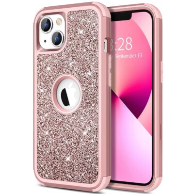 Hython Case for iPhone 13 Case Glitter, Cute Sparkly Shiny Bling Sparkle Cover, Heavy Duty 3 in 1 Hybrid Hard PC Soft TPU Bumper Full Body Shockproof Protective Phone Cases for…