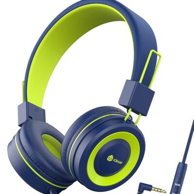 iClever Kids Headphones with Microphone, 85dB/94dB Volume Limited, Stereo 3.5mm Jack, Tangle-Free Wired Headphones for Boys/Girls/School/Travel/iPad, Green