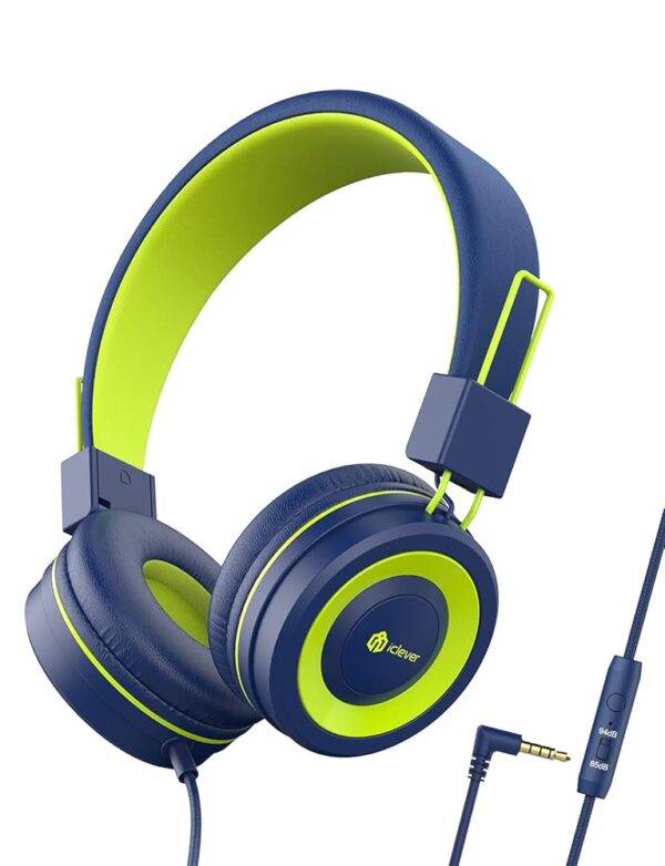 iClever Kids Headphones with Microphone, 85dB/94dB Volume Limited, Stereo 3.5mm Jack, Tangle-Free Wired Headphones for Boys/Girls/School/Travel/iPad, Green