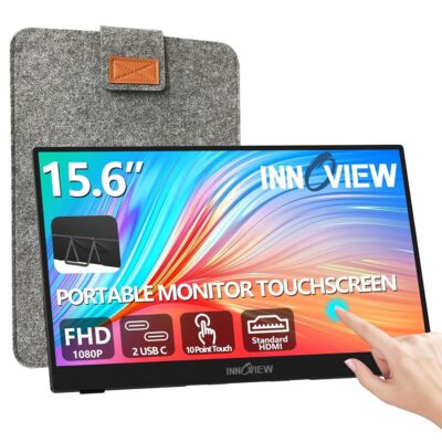 InnoView Portable Monitor Touchscreen 15.6″ 1080P 10-Point Touch Screen Monitor Portable with Protective Sleeve Built-in Stand, 1200:1 HDMI USB C Travel Monitor for Laptop, PC,…