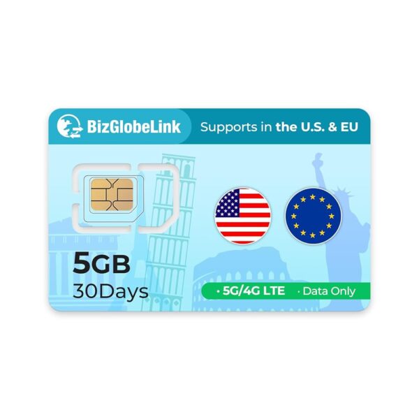 International Data Only SIM Card - Seamless Connectivity in USA and Europe 5G 4G LTE Network- No Contract-No Phone Number, 3 in 1 SIM (5GB 30DAY)