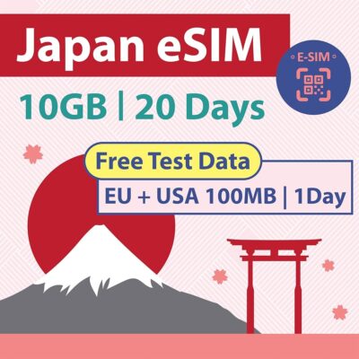 Japan Data ONLY eSIM Card 20 Days | 10GB of 4G LTE Internet Data | Free Test Data 100MB/1Day in USA | Travel eSIM Card | Dual Local Japan Carriers, Softbank & KDDI |Prepaid eSIM…