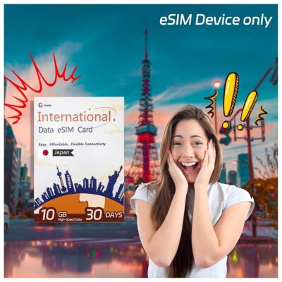 Japan eSIM: 10GB High-Speed Data for Tokyo, Kyoto & Osaka | 30-Day Prepaid Plan with Unlimited Data | No Roaming, Easy Activation, Hotspot Support, No SIM Card