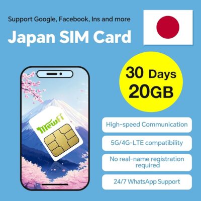 Japan Prepaid SIM Card 30 Days 20GB – 4G High-Speed Communication – Easy Activation, Works with Google, Instagram, Twitter – for Unlocked Phones with a Slot, Roaming Required