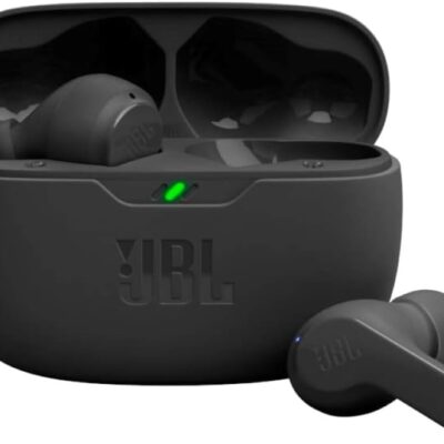 JBL Vibe Beam – True Wireless JBL Deep Bass Sound Earbuds, Bluetooth 5.2, Water & Dust Resistant, Hands-free call with VoiceAware, Up to 32 hours of battery life (Black)