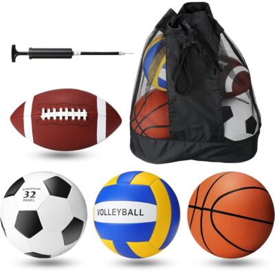 Jerify 4Pcs Operation Christmas Sport Balls Set Official Size Athletic Balls Include Soccer Ball, Football, Basketball, Volleyball for Indoor Outdoor Game Kids Teens Youth Adult…