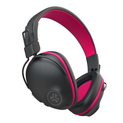 JLab JBuddies Pro Wireless Over-Ear Kids Headphones, 35+ Hour Battery Life, Built-in Volume Regulators for Safety, Share Mode, Folding, Adjustable, Noise Isolation, with Mic, Pink