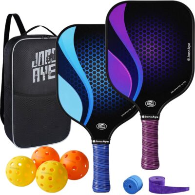 JoncAye Pickleball-Paddles-Set of 4 or 2 Rackets with Balls and Bag | USAPA Approved Pickle-Ball Equipment with Accessories | Fiberglass/Graphite Pickleball Racquet Set for Men,…