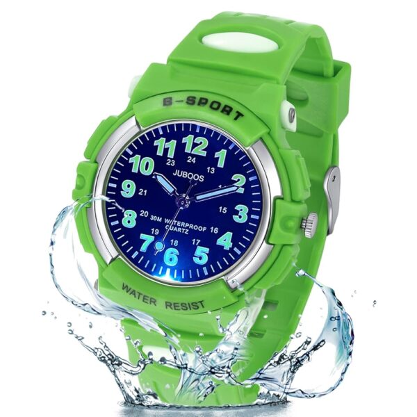 Juboos Kids Watch Analog with 7 Colorful Night Lights Boys Girls Waterproof Soft Strap Kids Time Teaching Quartz Wristwatch for Ages 5-18