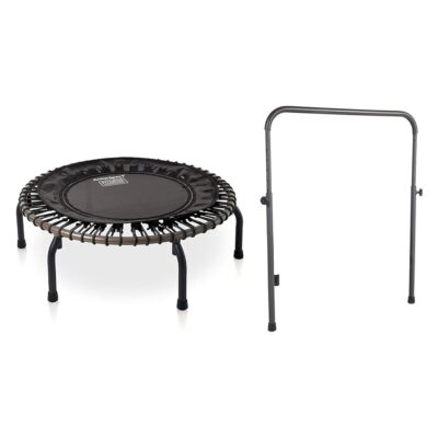 JumpSport 350 PRO Indoor Heavy Duty Lightweight 39-Inch Fitness Rebounder Trampoline with Sporty Steel Handle Bar Accessory for Workouts, Black