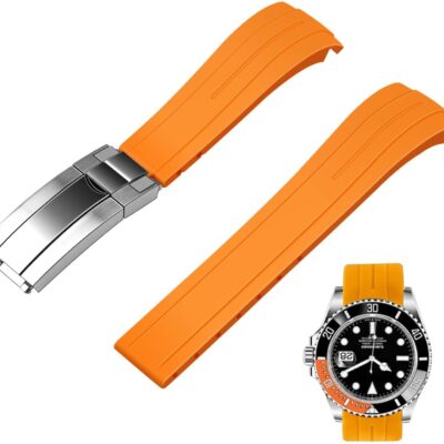 Juntan 20mm 22mm Curved End Rubber Watch Band, Tapered Silicone Curved Replacement Watch Strap for Men Women with Classic Diving Buckle