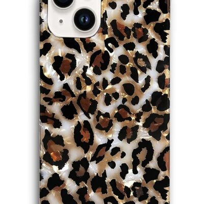 J.west Case Compatible with iPhone 15 Case 6.1-inch, Luxury Sparkle Translucent Clear Leopard Cheetah Print Pearly Design Soft Silicone Slim TPU Protective Phone Case Cover for…