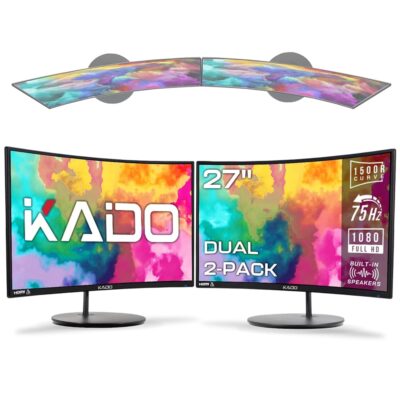 Kado Dual Monitor Setup – 2-Pack 27″ Curved 1500R 1920×1080 Computer Monitor 75Hz VESA Mount HDMI Office Gaming Built-in Speakers (C27 Dual Series)