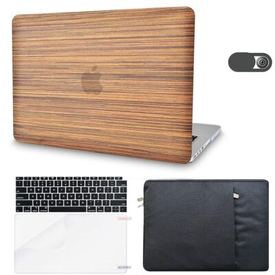 KECC Case Compatible with MacBook Pro 13 inch Case A2159 A1989 A1706 A1708 Touch Bar ltalian Leather Hard Shell + Keyboard Cover + Sleeve + Screen Protector + Webcam Cover (Wood…