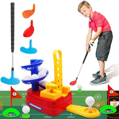 Kids Golf Toys Set, Indoor Outdoor Sport Toy, Training Golf Balls & Club Equipment, Active Exercise Gifts for 3 4 5 6 7 8 Year Olds Boys Toddler Child Girls