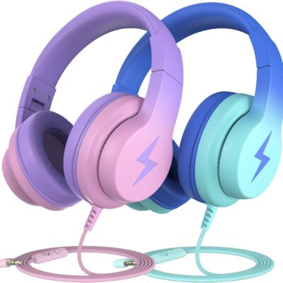 Kids Headphones, Wired Headphones for Kids Over Ear with Microphone, 85/94dB Volume Limiter Headphones for Girls Boys, Foldable Headphones for Learning & Entertainment