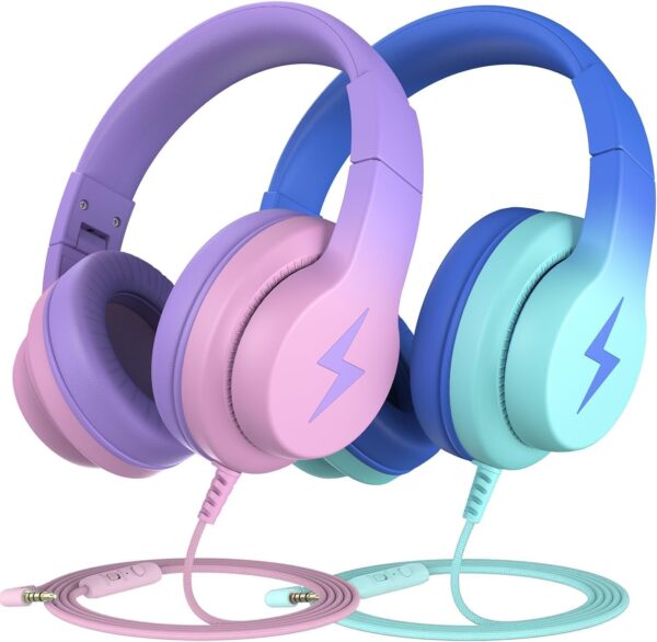 Kids Headphones, Wired Headphones for Kids Over Ear with Microphone, 85/94dB Volume Limiter Headphones for Girls Boys, Foldable Headphones for Learning & Entertainment