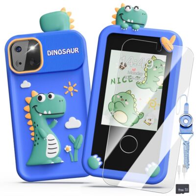 Kids Smart Phone Toys for Boys,Dinosaurs Gift Toys for Boys Ages 3-9 Christmas Birthday Gifts Mini Smart Phone Toys with 2.8″ Touchscreen 16 Learning Games Dual Camera Music…