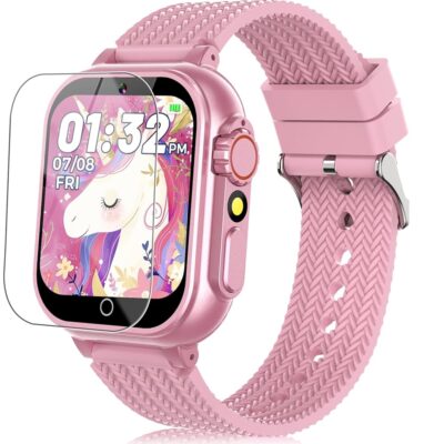 Kids Smart Watch for Girls Boys Ages 3-12 with 2 Screen Protector 32 Games 3 Sport Mode Video Camera Music Player 1.5″ HD Touchscreen Alloy Case Learn Card Toys Toddles Watches…