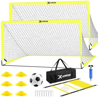 Kids Soccer Goals for Backyard Set of 2, 6×4 ft Portable Pop Up Soccer Goal Training Equipment with Soccer Ball, Ladder and Cones, Soccer Nets for Backyard for Kids Youth…