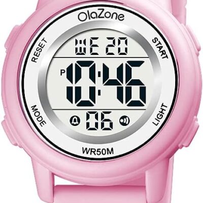 Kids Watch Girls Digital 7-Color Flashing Light Water Resistant 164FT Alarm for Age 7-12