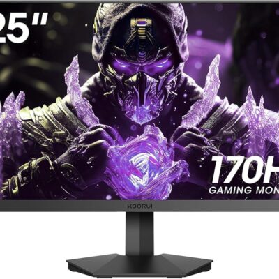 KOORUI Gaming Monitor 25-inch, 170Hz FHD 1080p Computer Monitor, 1ms GTG, Adaptive G-Sync, FreeSync Premium, 3 Sides Frameless, HDMI x 2, DisplayPort, Black, 25E3A