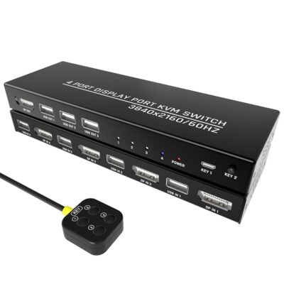 KVM Switch 4 Computers – KVM Switch Displayport, One Monitor Switch to Share Mouse, Keyboard, Printer, USB 2.0 Device and Ultra HD Monitor, 4K@60Hz DP KVM Switch 4 Port