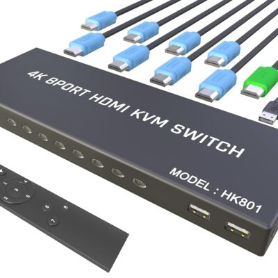 KVM Switch HDMI 8 Port – HDMI Switch with Remote- USB Switch Selector for 8 Computers Share Keyboard Mouse Printer,Flash Drive,HD Monitor, Support 4K@30Hz, 8 HDMI KVM Cables 1…