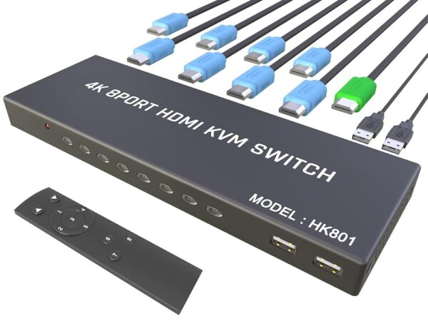 KVM Switch HDMI 8 Port - HDMI Switch with Remote- USB Switch Selector for 8 Computers Share Keyboard Mouse Printer,Flash Drive,HD Monitor, Support 4K@30Hz, 8 HDMI KVM Cables 1...