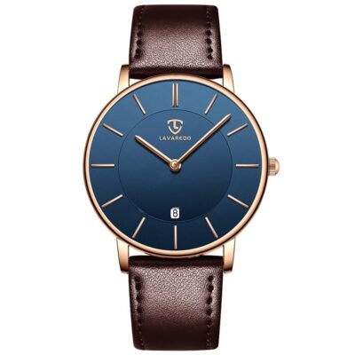 L LAVAREDO Watch for Men, Extremely Thin Mens Watches Minimalist Analog Men’s Leather Wrist Watches with Time/Date, Birthday Gift for Men Boyfriend