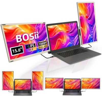 Laptop Screen Extender Monitor – 15.6″ Triple Portable IPS FHD 1080P Type-C/HDMI/USB-A Extended Monitor for Laptops Compatible with Windows Mac