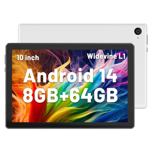 Latest 2024 Android Tablet, 10.1 inch Tablets with 1280 * 800 IPS HD Touchscreen, Octa-Core Processor, 8GB RAM 64GB ROM, 1TB TF Card Expandable, Widevine L1, Face ID, Wi-Fi 6,...