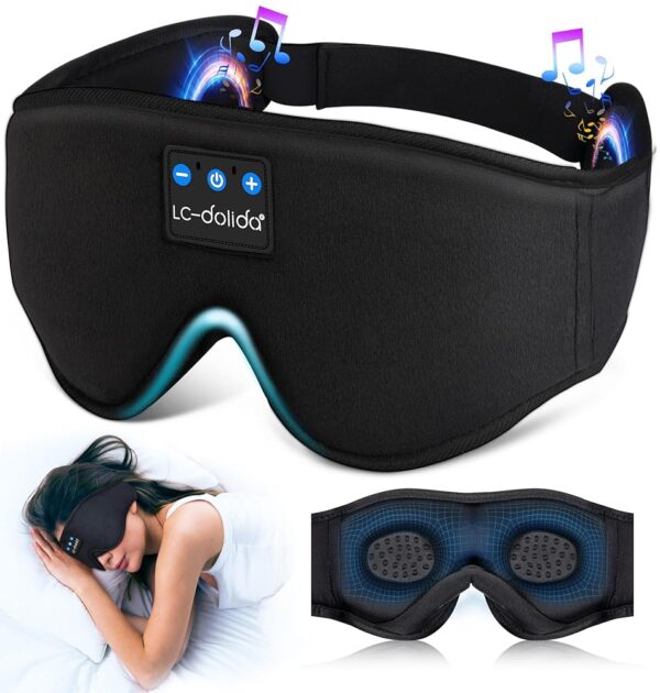 LC-dolida Sleep Headphones, 3D Sleep Mask Bluetooth Wireless Music Eye Mask, Sleeping Headphones for Side Sleepers Sleep Mask with Bluetooth Headphones Ultra-Thin Stereo...