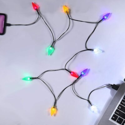 LED Christmas Light Phone Charger Cord USB Charging Cable Gift for Phone 14/13/12/11 Pro/XS/XS Max/XR/X/8 Plus/ 8/7 Plus/7s Plus/6s/6 with 10 Lights Christmas Decorations(Black)