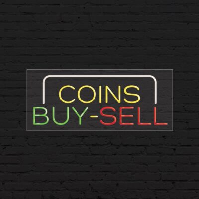 LED Flex Neon Coins Buy-Sell Sign for Business Displays | Electronic Light Up Sign for Retail Businesses | 32″W x 13″H x 1″D