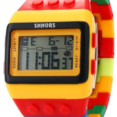 LED Rainbow Creative LCD Sports Silicone Strap Wrist Watch Men’s Women’s Children’s Large LED091, Customizable Block