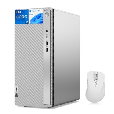 Lenovo IdeaCentre 14 Newest i7 Tower Desktop, Intel i7-14700, 64GB DDR5 RAM, 4TB SSD, HDMI, Wi-Fi 6, VGA, Bluetooth, Windows 11 Home, with THUNDEROBOT White Wireless Mouse Bundle