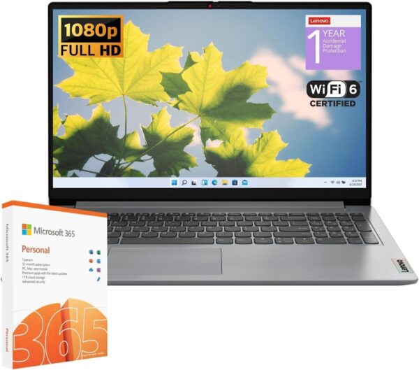 Lenovo IdeaPad 1 Student Laptop, Intel Dual Core Processor, 20GB RAM, 1TB SSD + 128GB eMMC, 15.6" FHD Display, 1 Year Office 365, Windows 11 Home, Wi-Fi 6, Webcam, Bluetooth, SD...