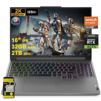 Lenovo Legion Slim 5 Gaming Laptop 16″ QHD+ (2560×1600) 165Hz (100% sRGB, G-SYNC) AMD Zen 4 Octa-Core Ryzen 7 8845HS (>i7-12700H) 32GB RAM 2TB SSD GeForce RTX 4070 RGB Backlit…