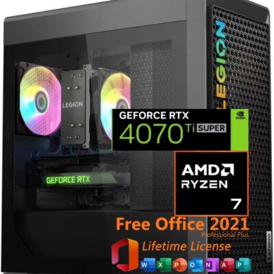 Lenovo Legion Tower Gaming Desktop Computer, AMD Ryzen 7 7700 CPU, GeForce RTX 4070 Ti Super 16GB GDDR6X, 32GB DDR5, 1TB SSD+1TB HDD, Wi-Fi 6E, Microsoft Office Lifetime…